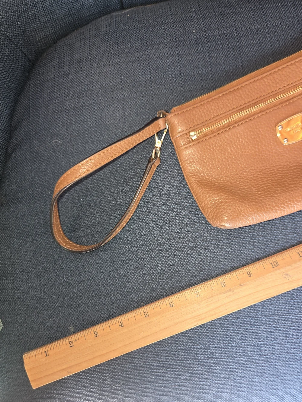 Michael Kors Cognac Pebbled Leather Wristlet with Gold Hardware